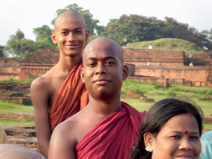 Burmese monks at Nalanda University ruins, Rajgir, Bihar